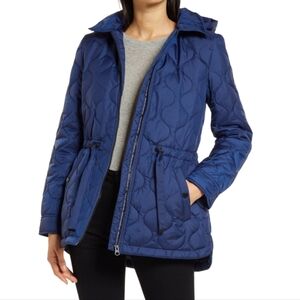 French Connection Onion Quilted Hooded Coat Women's X-Small Blue GUC